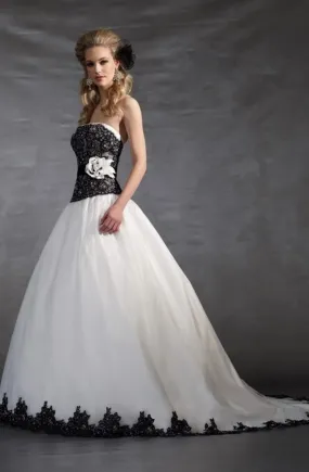 ---Black and white princess wedding dress with a straight neckline lace bodice and sequin embellishment--