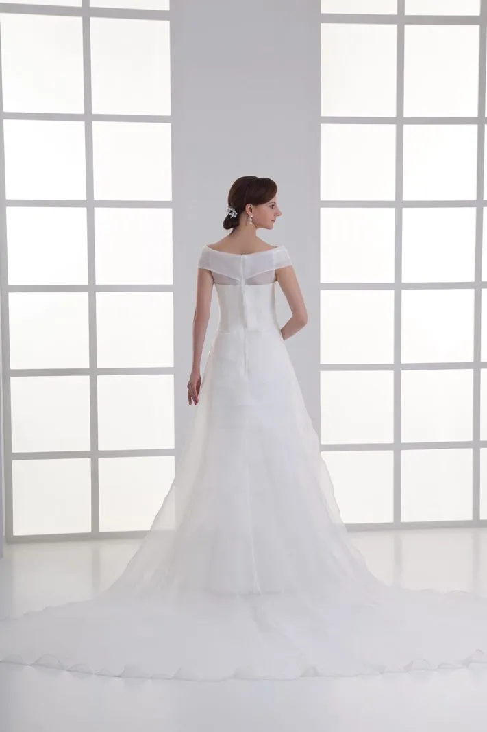 ---Classic A line style tailored wedding dress made in organza with drooping straps--