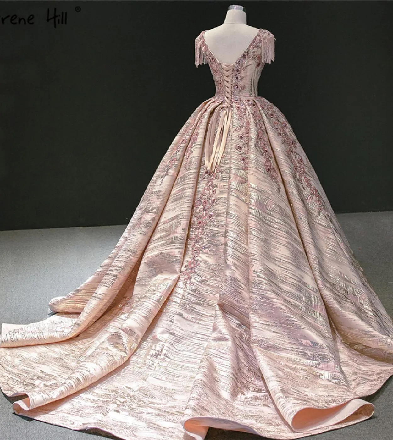 Abiti da sposa con paillettes fiori fatti a mano senza maniche rosa Oneck Sparkle Abiti da sposa Serene Hill Hm67080 Custom Made