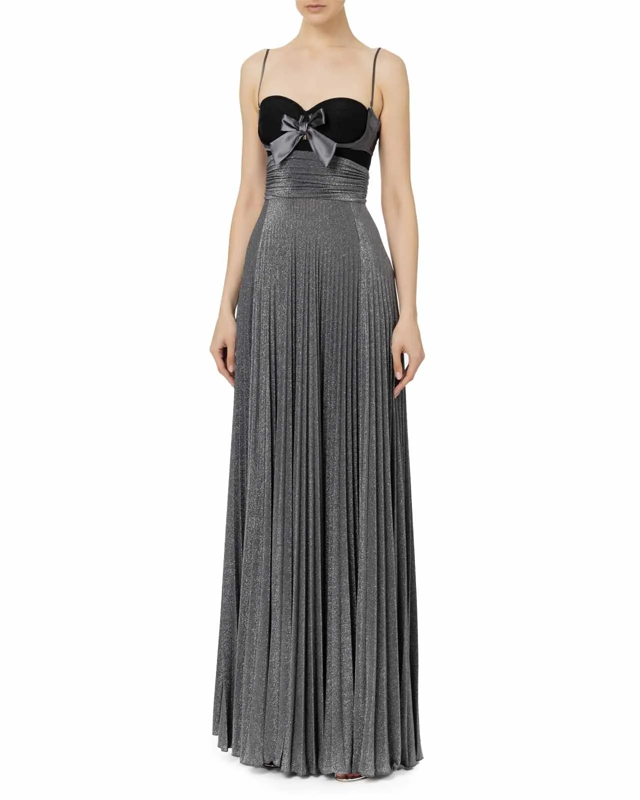 Abito lungo jersey lurex con reggiseno nero piombo