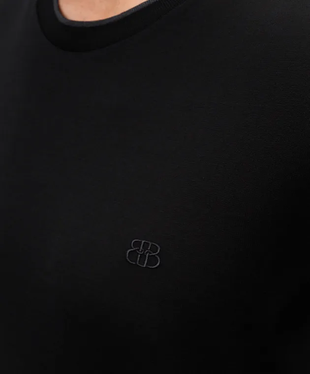Bertolo Cashmere T-shirt nera con ricamo logo 000320001912