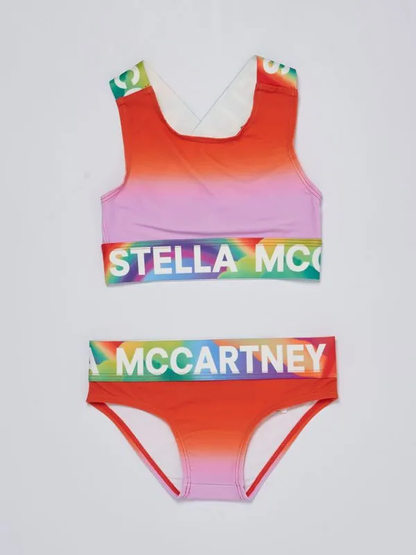 Bikini bambina Stella McCartney con logo stampato Corallo-Multicolor