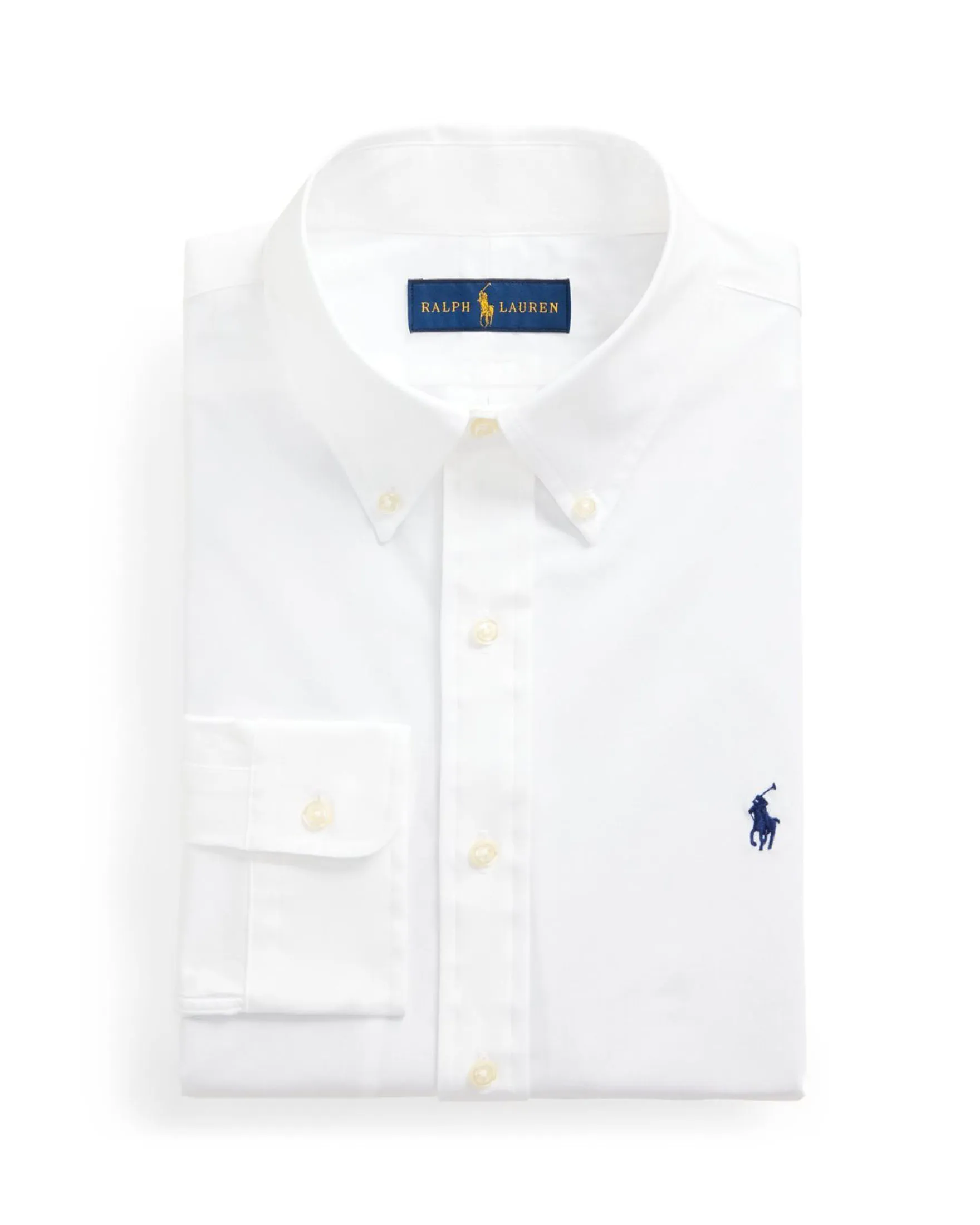 Camicia slim bianca in popeline di cotone stretch con colletto button-down e logo ricamato sul petto