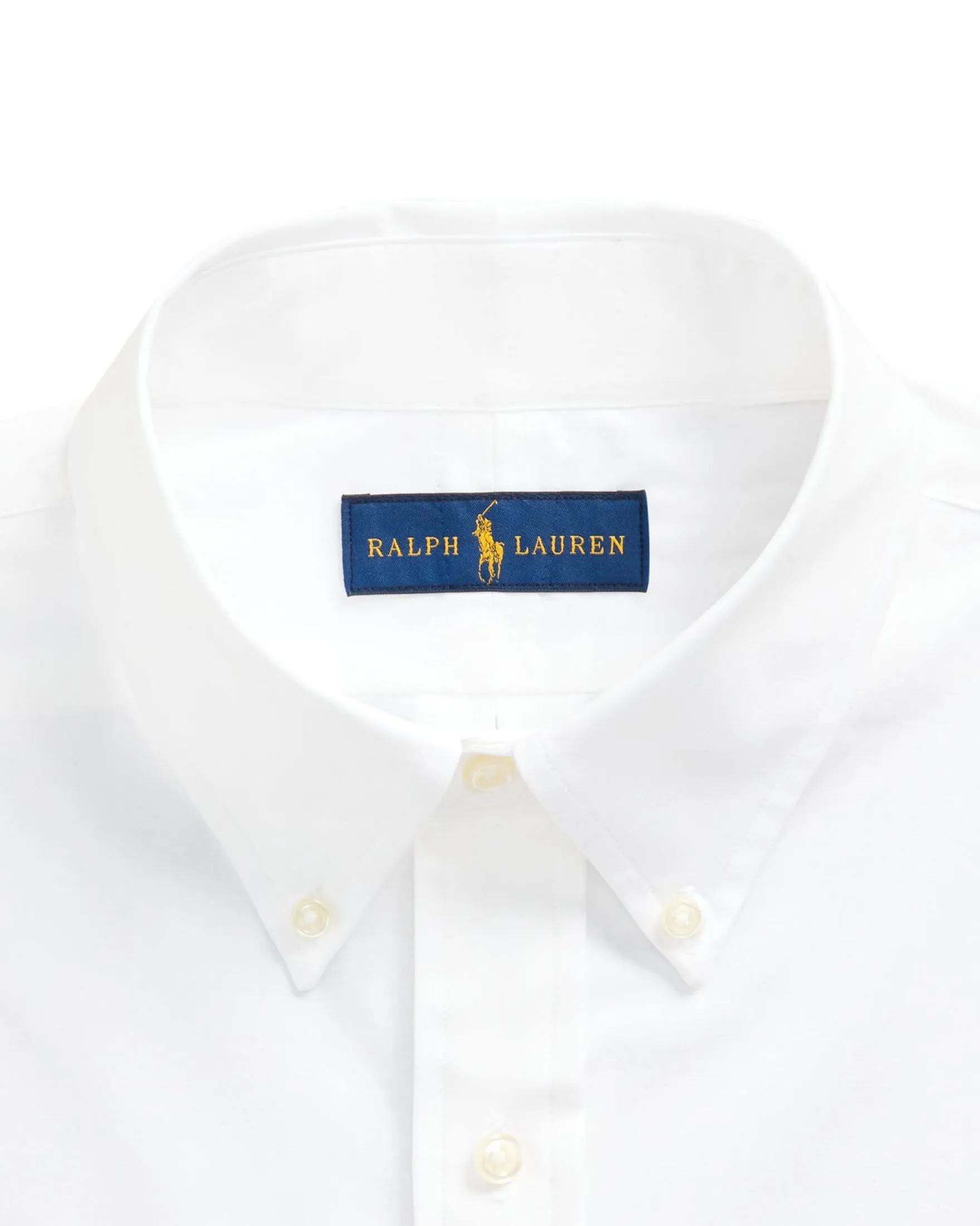 Camicia slim bianca in popeline di cotone stretch con colletto button-down e logo ricamato sul petto