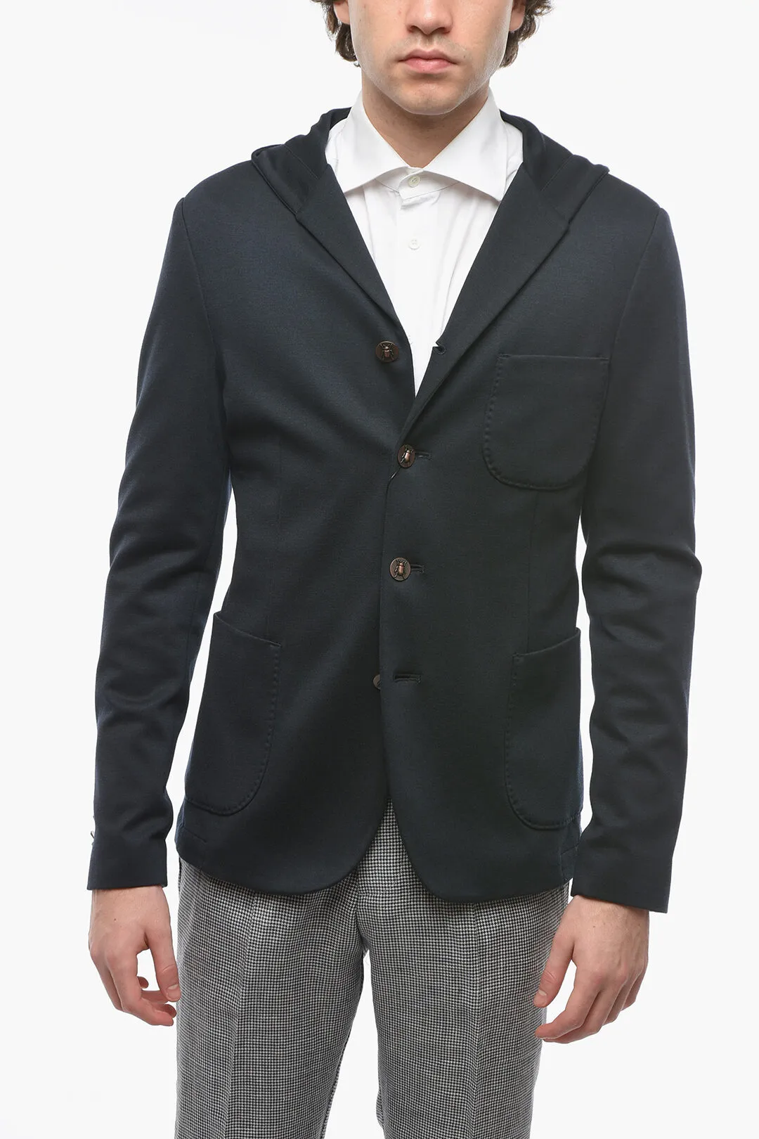CC COLLECTION Blazer in Jersey con Cappuccio e Tasche a Toppa
