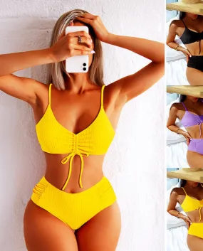 Costume da bagno donna bikini a costine 2022 Nuovo costume da bagno a vita alta con scollo a V Biquini Costume da bagno push up