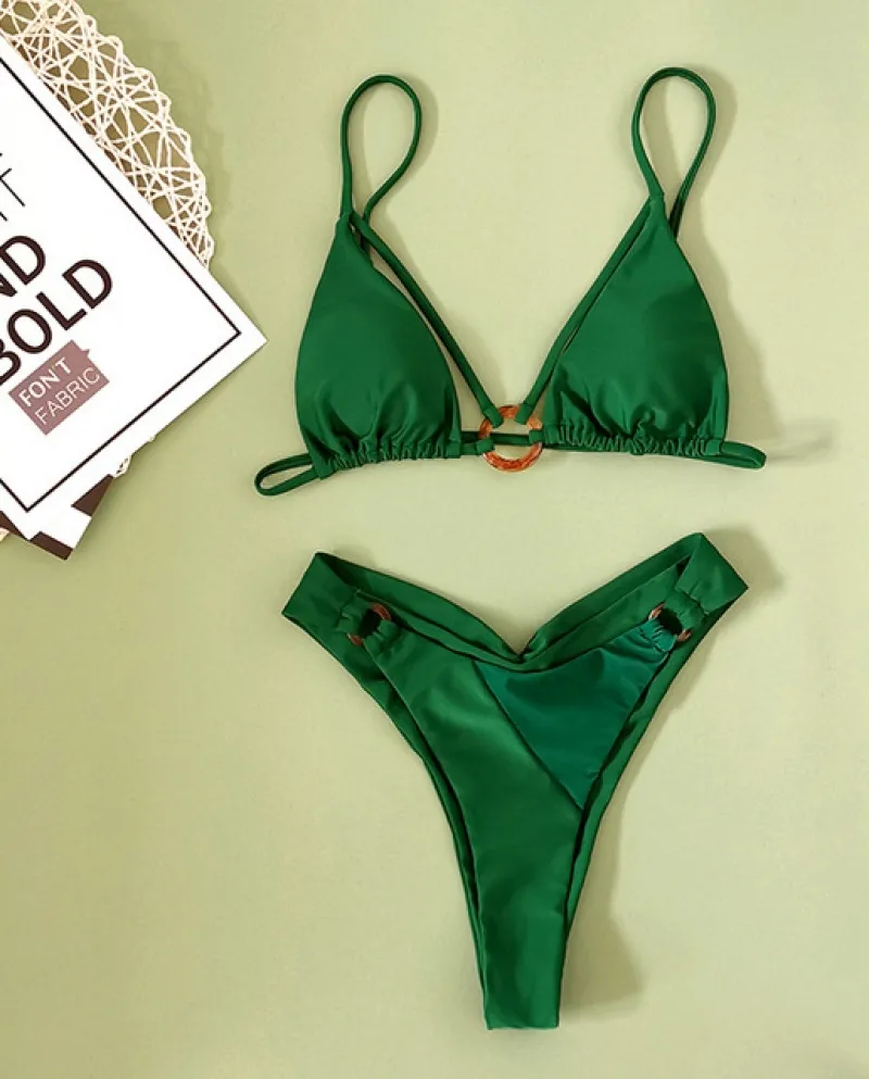 Costume da bagno push-up da donna bikini verde a due pezzi Summer Beach