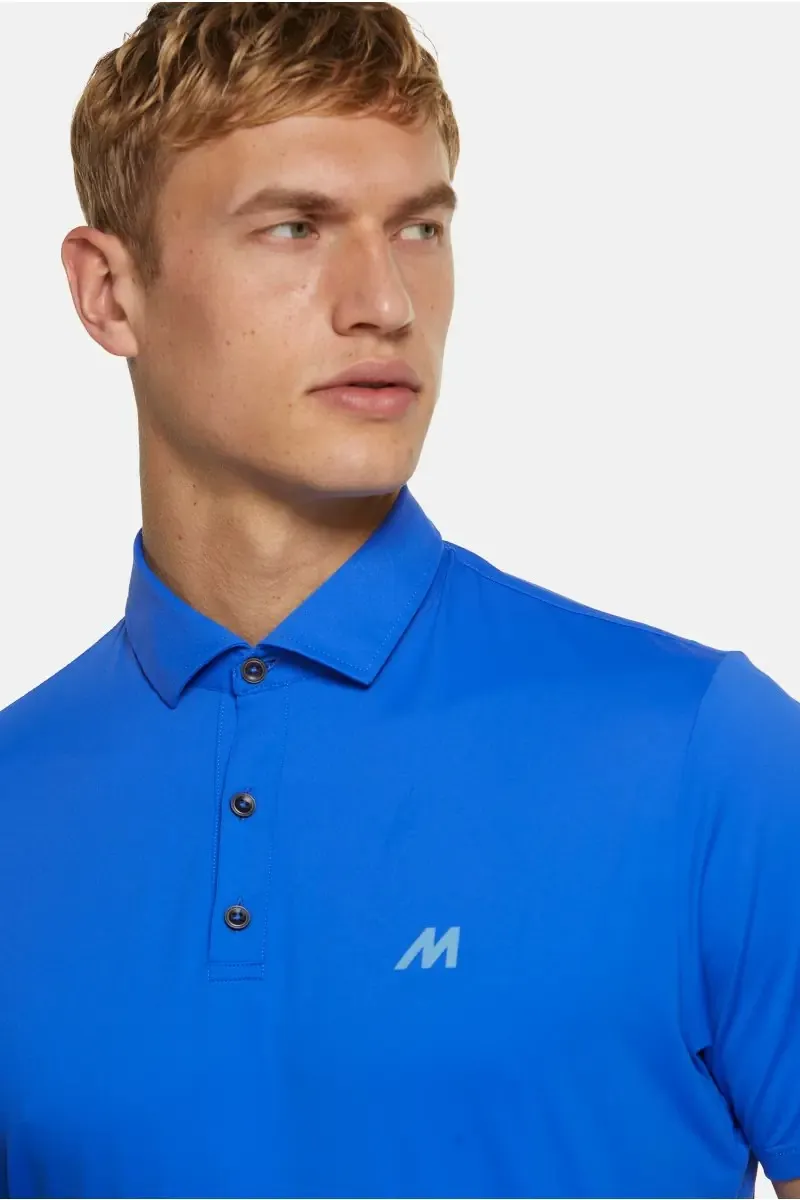 Electric blue meyer polo shirt with technical performance fabric