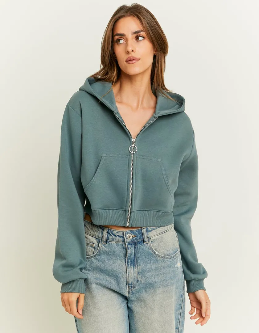 Felpa Corta con Cappuccio Blu  