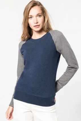 Felpa in cotone organico bicolore Maniche raglan girocollo da donna