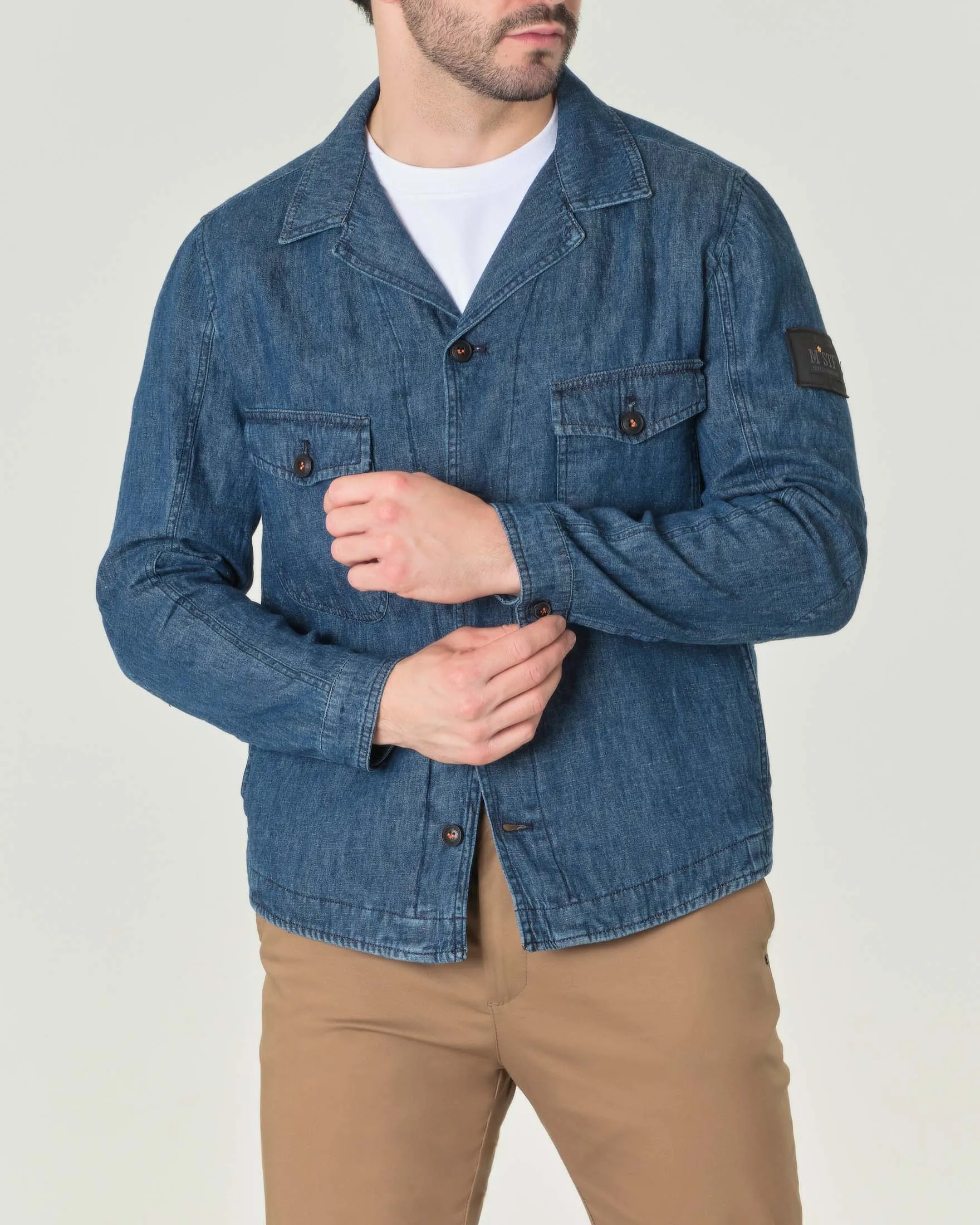 Field jacket in denim di misto cotone e lino