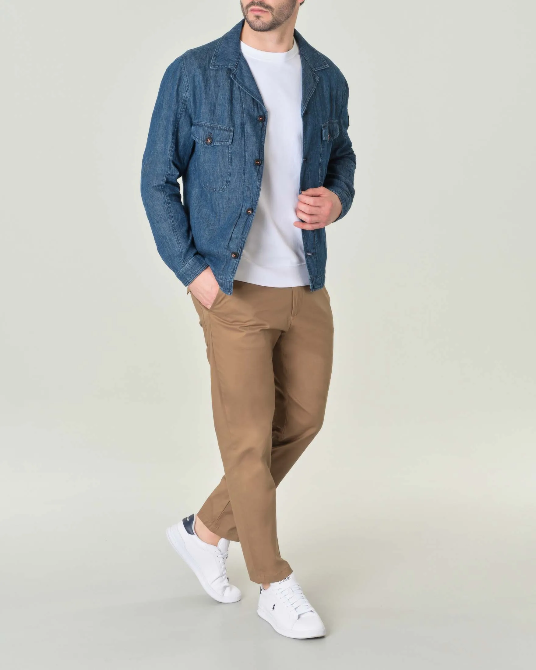 Field jacket in denim di misto cotone e lino