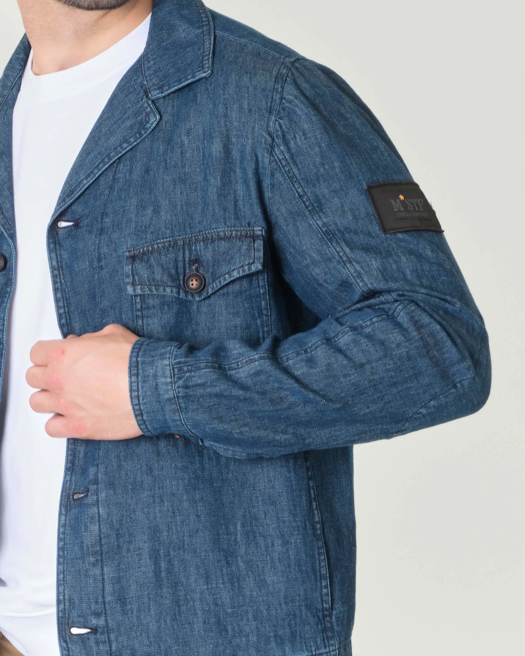 Field jacket in denim di misto cotone e lino