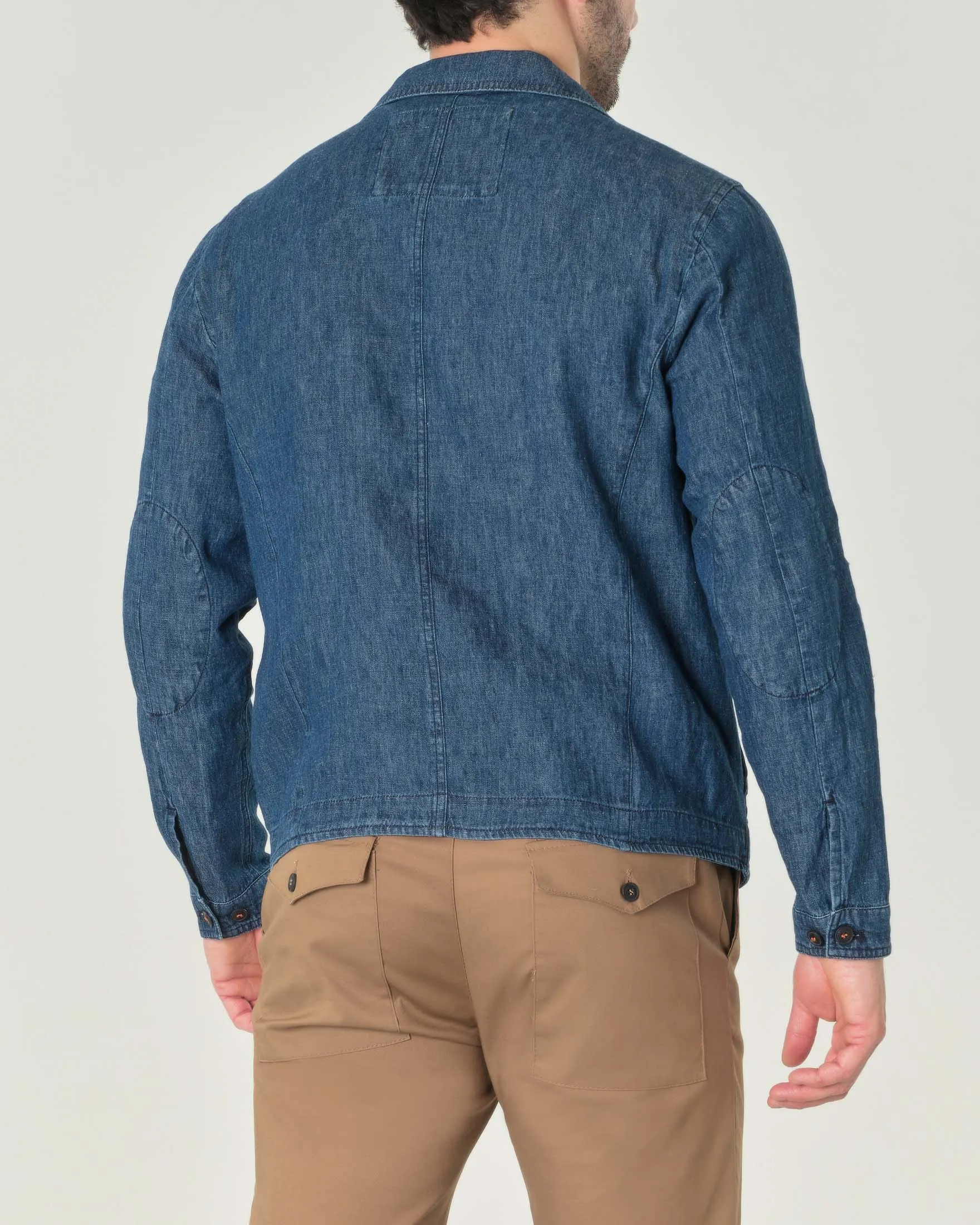 Field jacket in denim di misto cotone e lino