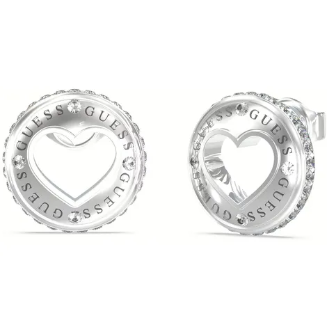 GUESS Orecchini acciaio donna a lobo con cuore zircone