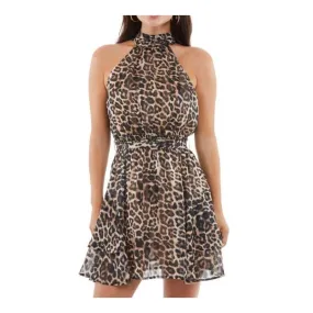 Guess Sl Romana Flare Mini Dress Pool Leopard Print Abito Donna