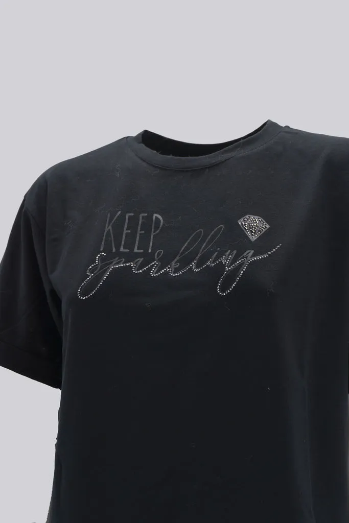 Half Sleeve T-Shirt with Applications / Black