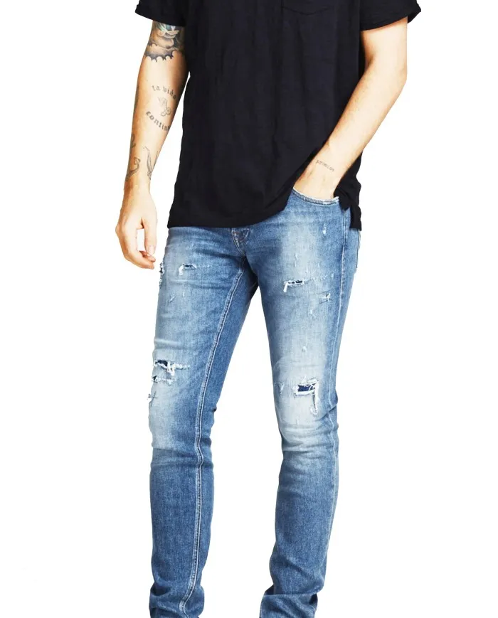 JACK & JONES Jeans Uomo 12204338 TIM A-EE Misto Cotone e Canapa con cuciture Tabacco JJ273 DENIM CHIARO