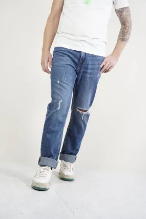 Jeans blu relaxed con strappi | Yes Zee