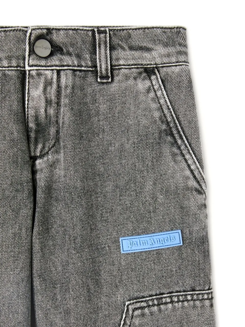 Jeans Logo Curvo per bambino Palm Angels Kids grigio con passanti