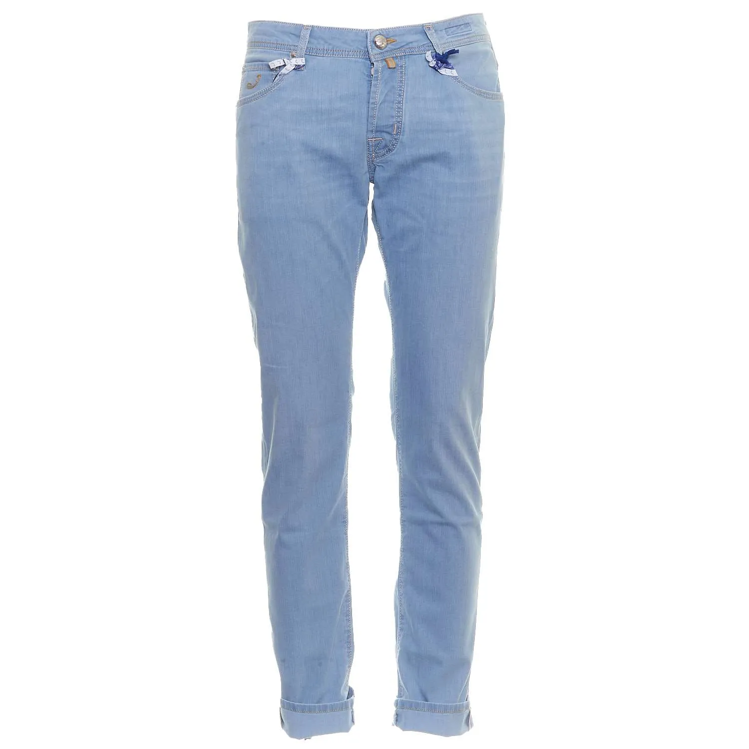 Jeans Nick Chiaro Con Salpa Gialla In Cavallino E Scritta Logo In Tono