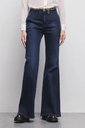 Jeans Palazzo Con Catena Gioiello Denim Blu - Gaëlle Paris