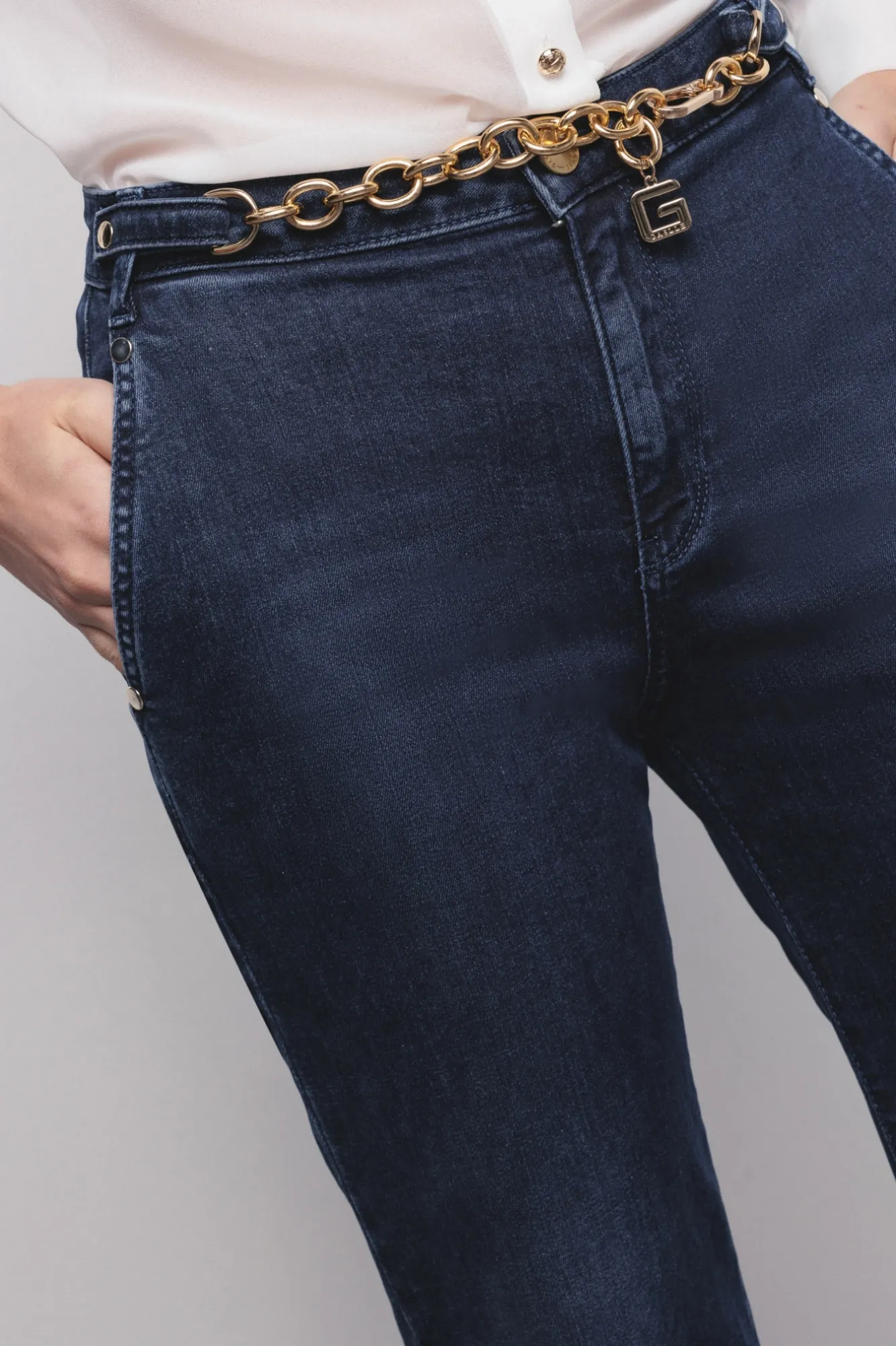 Jeans Palazzo Con Catena Gioiello Denim Blu - Gaëlle Paris