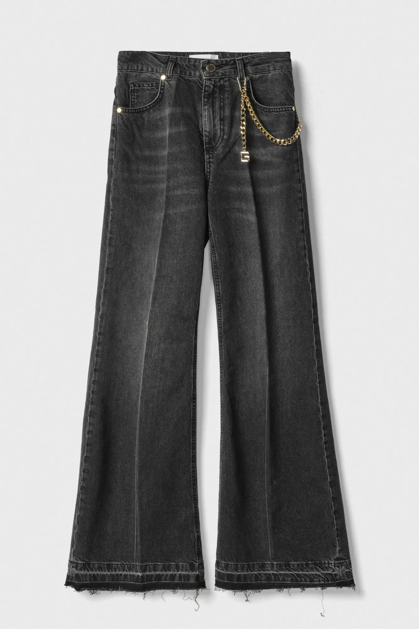 Jeans Palazzo Denim Con Catena Gioiello Nero - Gaëlle Paris