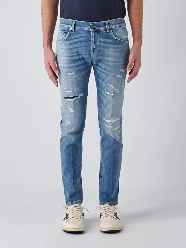 Jeans uomo Dondup Mius in cotone stretch slim-fit con strappi Denim Medio