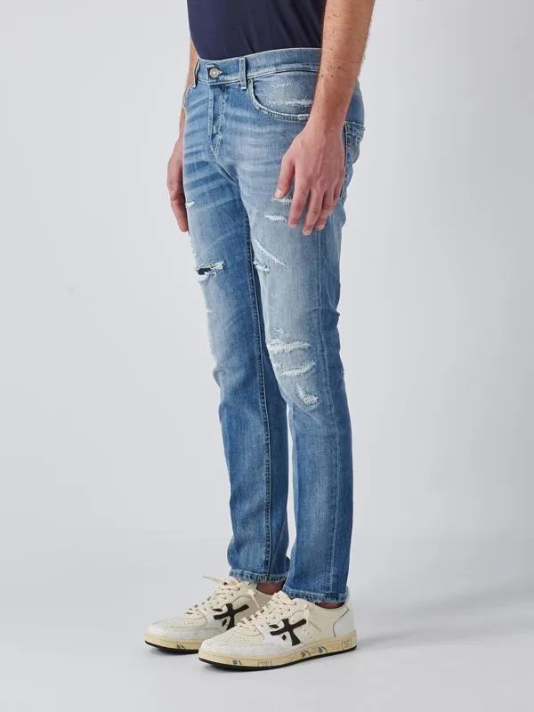 Jeans uomo Dondup Mius in cotone stretch slim-fit con strappi Denim Medio