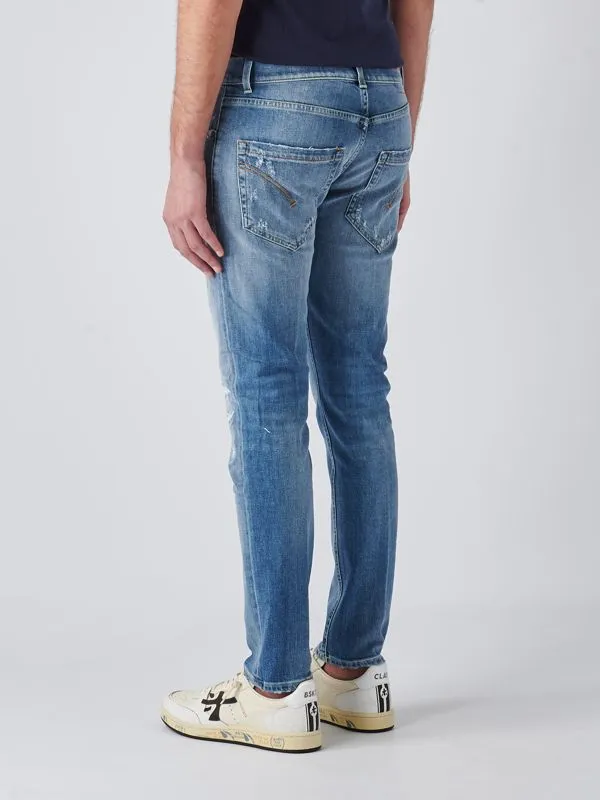 Jeans uomo Dondup Mius in cotone stretch slim-fit con strappi Denim Medio