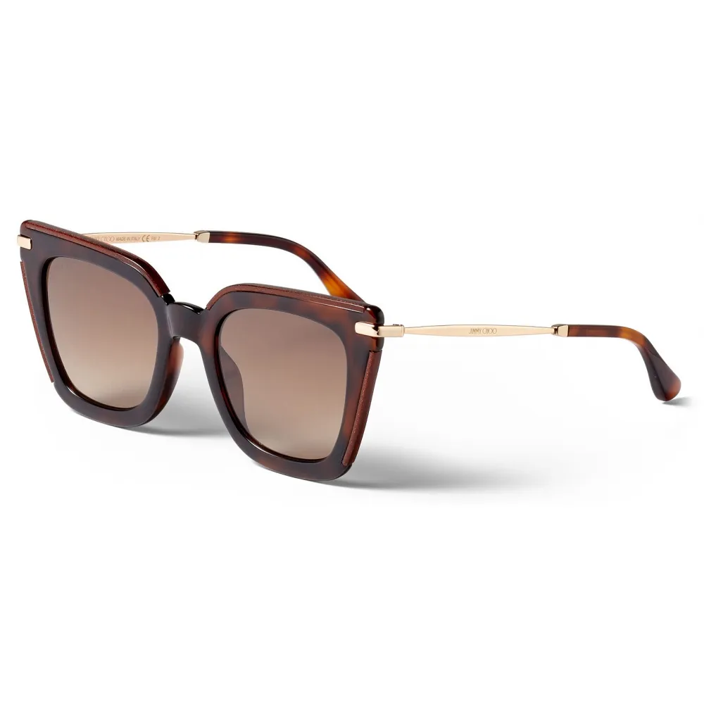 Jimmy Choo - Ciara - Occhiali da Sole Marrone Cat Eye con Aste in Oro Rosa - Jimmy Choo Eyewear