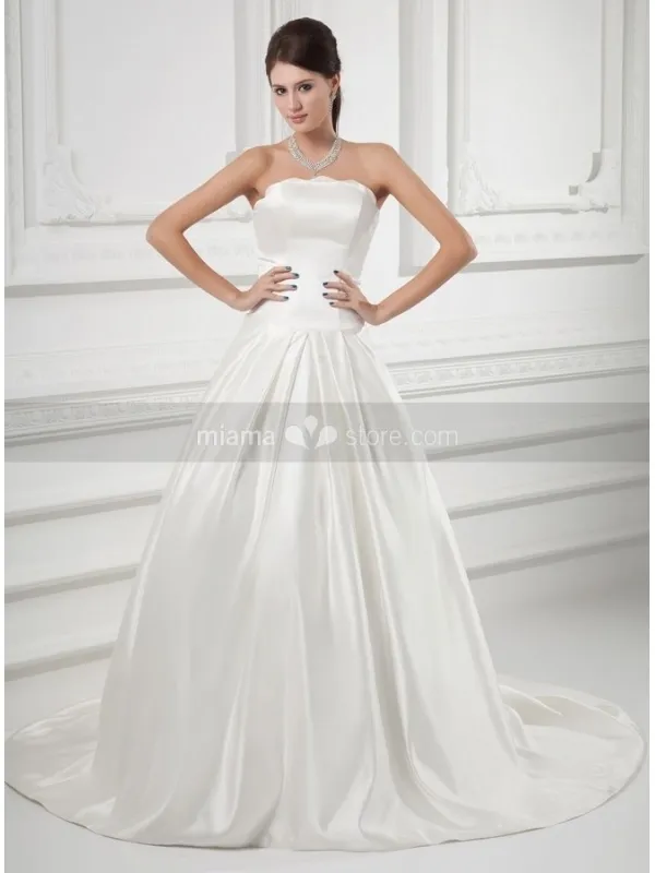 KATRINA - A-line Strapless Chapel train Satin Wedding dress