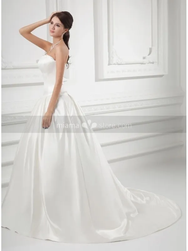 KATRINA - A-line Strapless Chapel train Satin Wedding dress