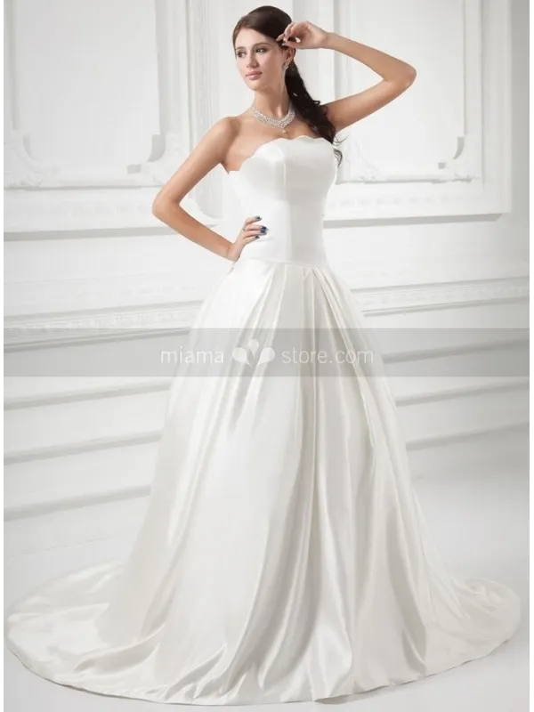 KATRINA - A-line Strapless Chapel train Satin Wedding dress