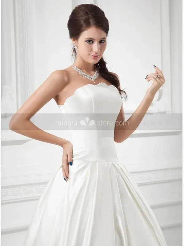 KATRINA - A-line Strapless Chapel train Satin Wedding dress