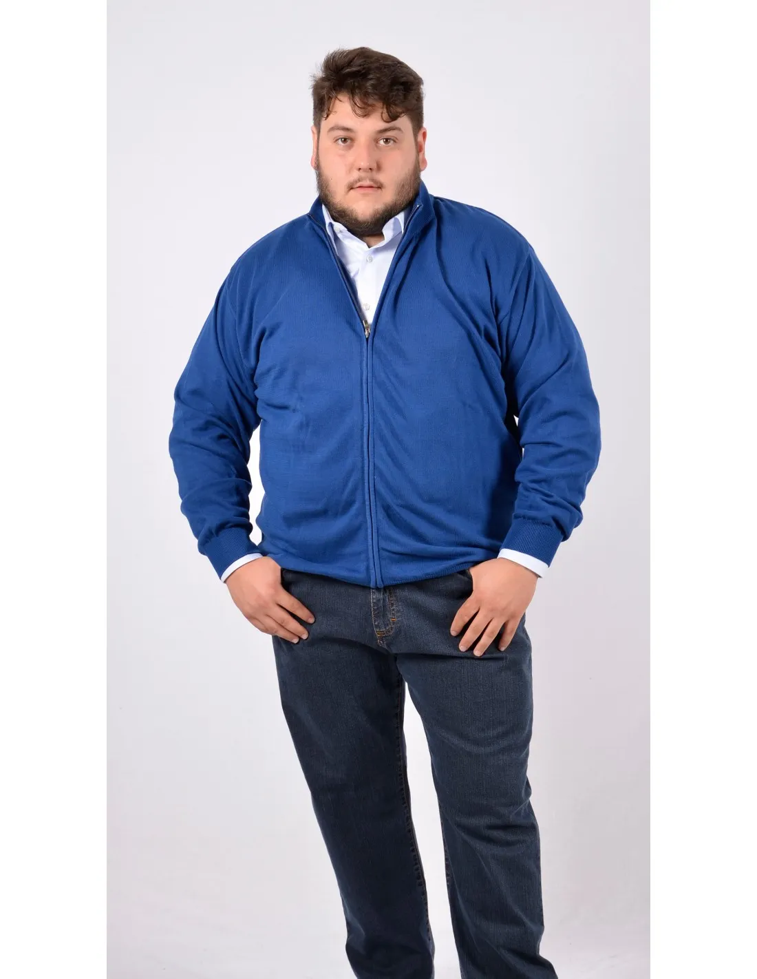 Maglia ful zip manica lunga in cotone bluette taglie forti