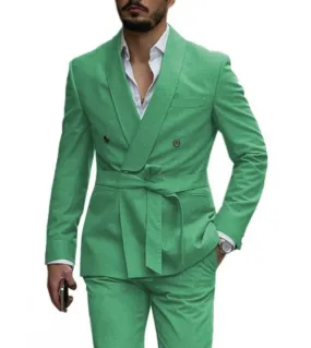 Nuovo arrivo Custom Made Scialle Risvolto Abiti da uomo con cintura Prom da sposa Terno Masculino Slim Fit Blazer da sposo 2 pez