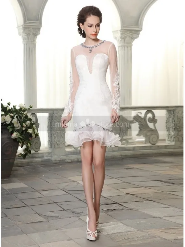 OLENA - Short Sheath/Column Organza High round/Slash neck Wedding dress