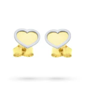 Orecchini copriforo cuore oro giallo 18kt bordo bianco