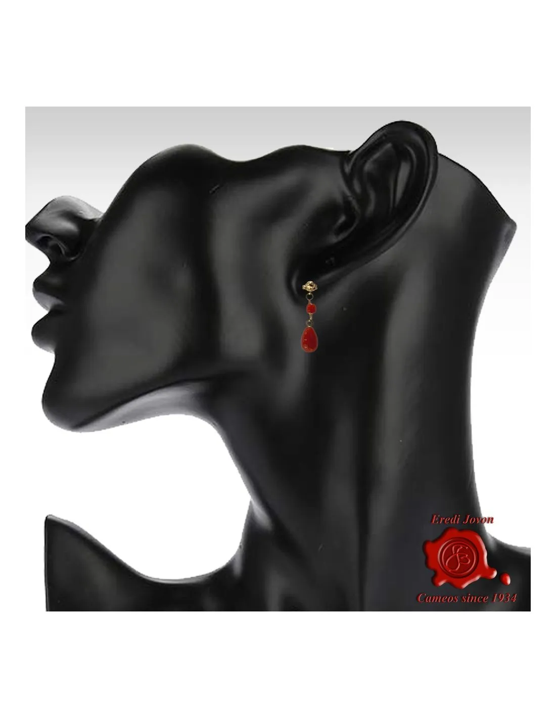 Orecchino Goccia Corallo Rosso Oro