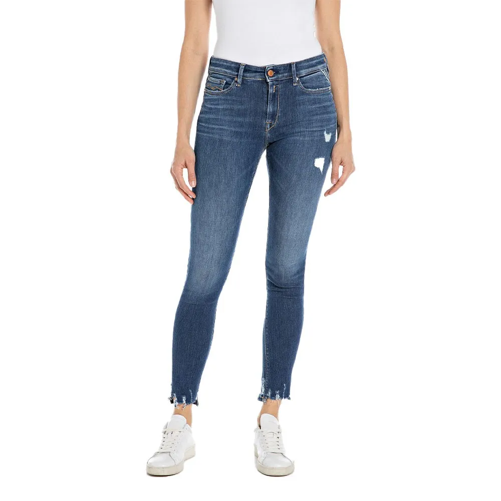 Replay Jeans Skinni Strappi L30 Blu Donna