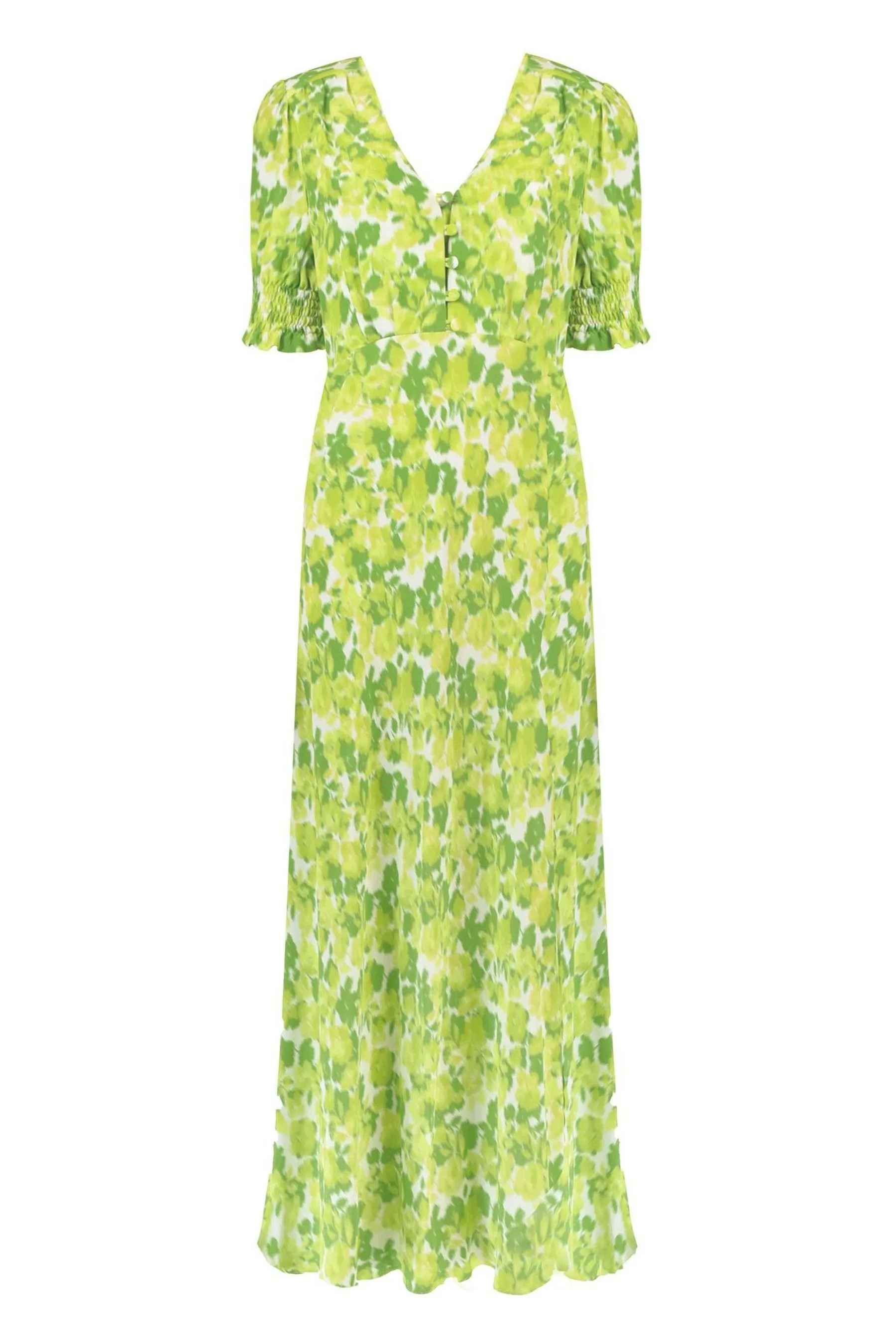 Ro&Zo Green - Botanical Floral Print Shirred Cuff Mdii Dress