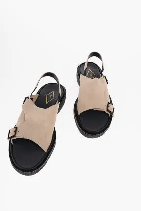 Sandali Ankle-Strap in Camoscio con Doppia Fibbia