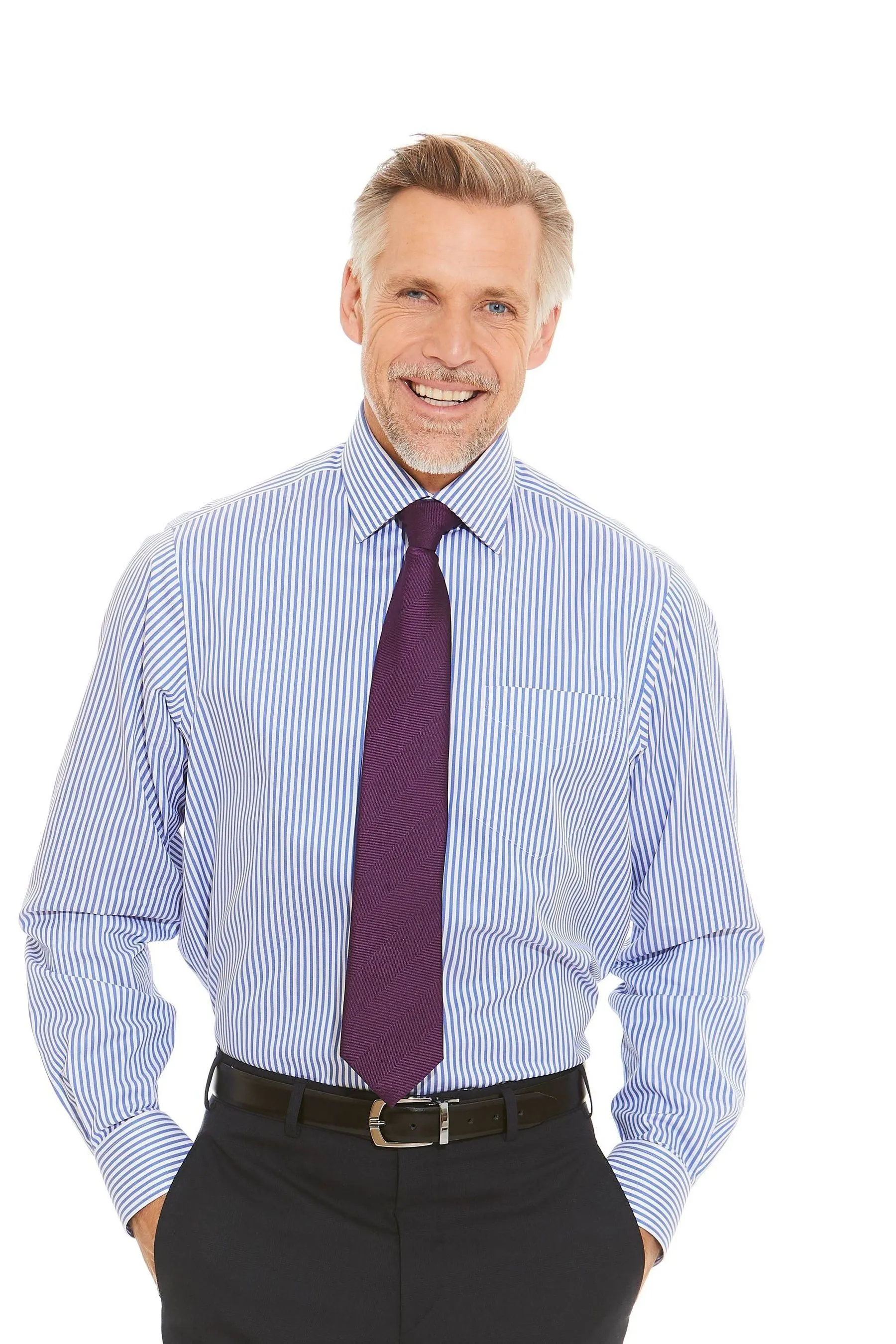 Savile Row Company Classic Fit Blu - Camicia A righe Non Iron Single Cuff 100% Cotone    