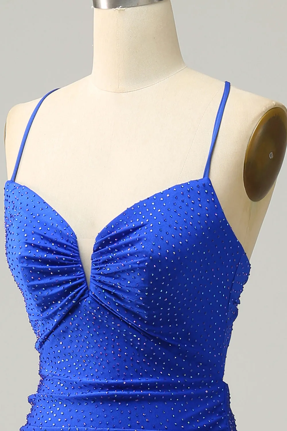 Spaghetti Sirena Cinghie Royal Blue Long Prom Dress con perline