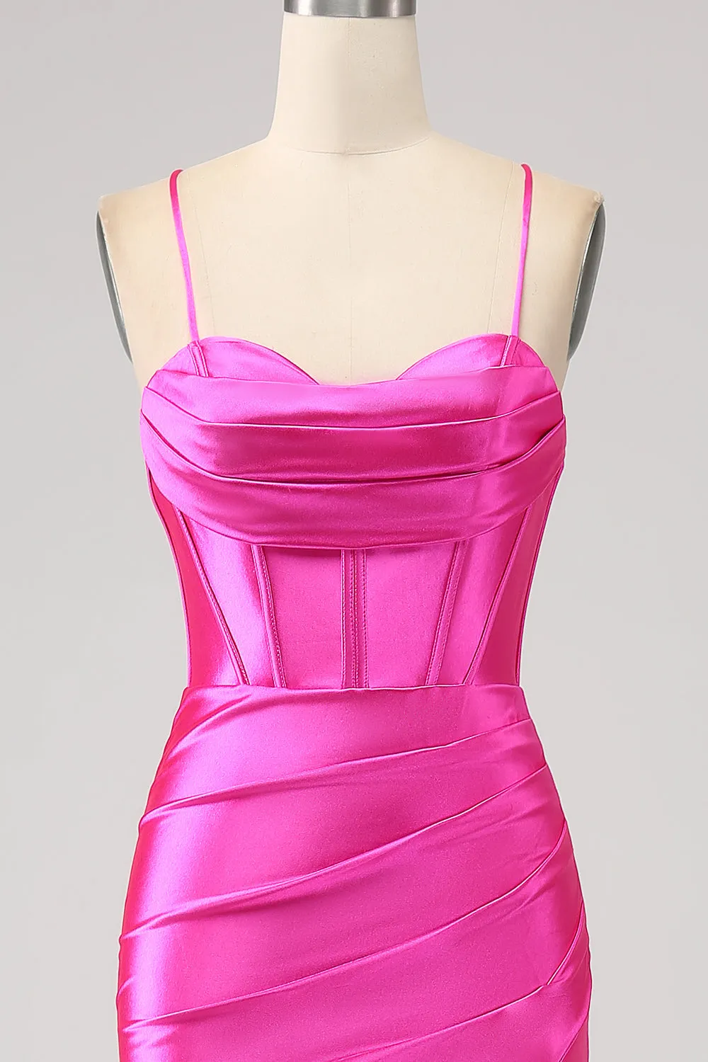 Splendida sirena Spaghetti Straps Fucsia Corsetto Prom Dress con Split Front