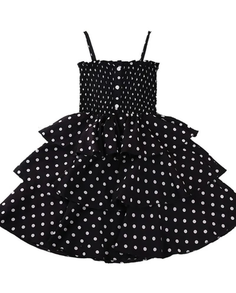 Summer New Children Girls Polka Dots Dress Off spalla Ruffle Multi Layer Striped Dress Kid Casual Sleeveless Dressesdr