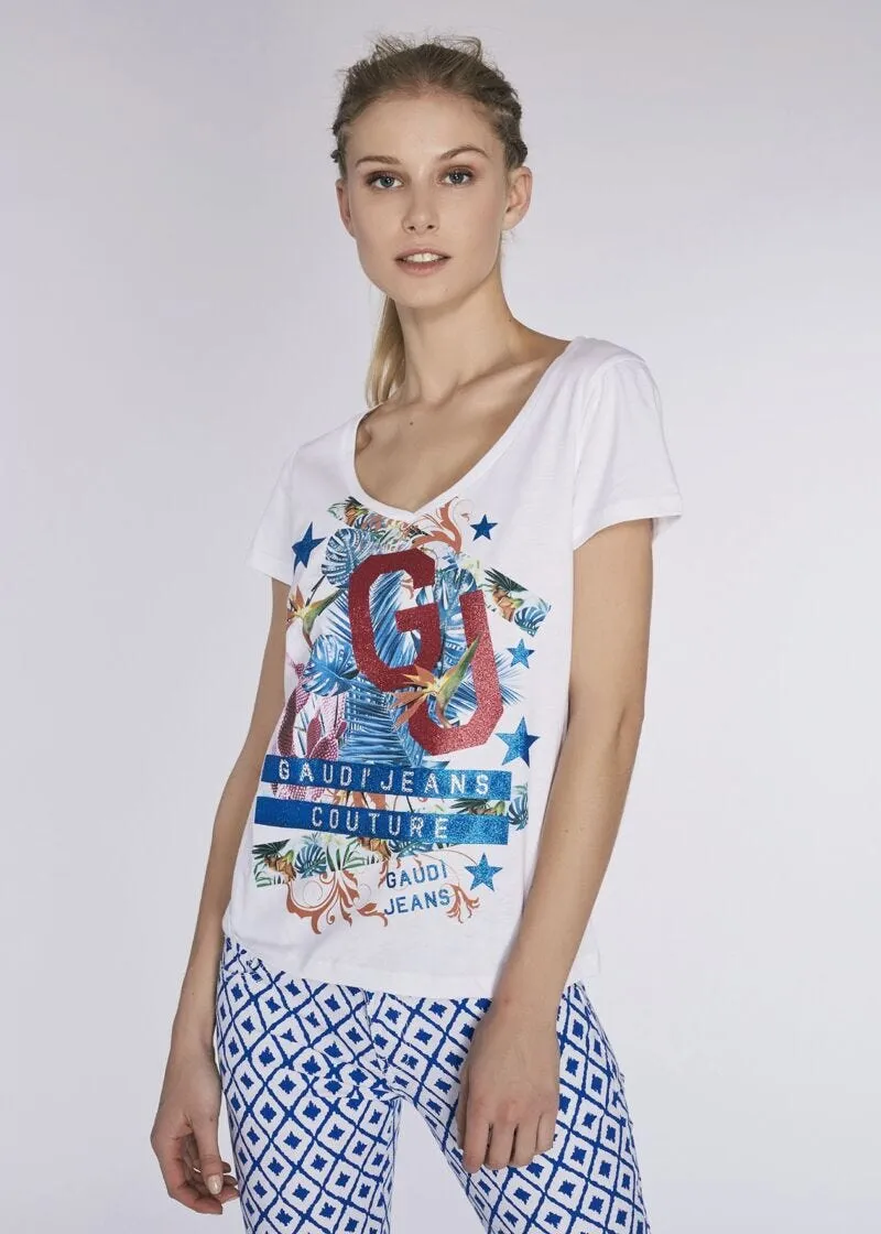 T-shirt in jersey stampa tropical