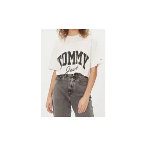 Tommy Jeans Tjw Over Crop New Varsity Ss T-Shirt Panna Stampa Donna